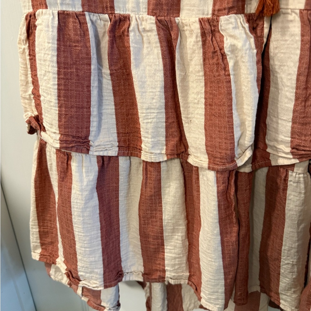 Striped Wrap Dress in Brown and Cream - Picture 6 of 6